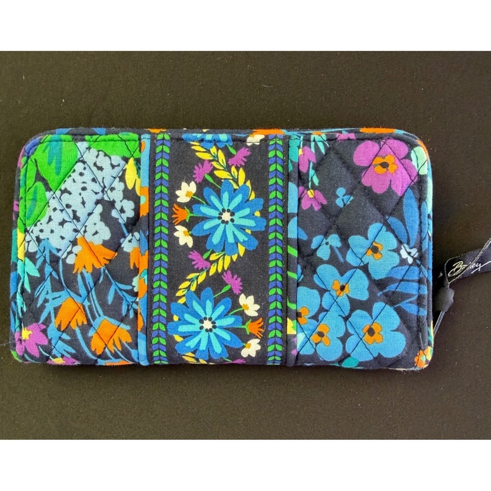 Vera Bradley Floral Quilted Cotton Zip Around Wallet Midnight Blue Purple Boho - Picture 8 of 8